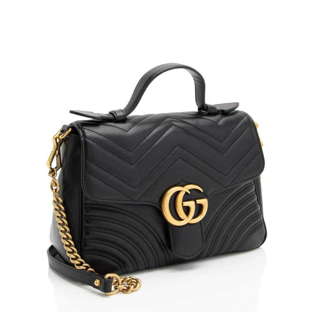 Gucci Matelasse Leather GG Marmont Top Handle Small Shoulder Bag