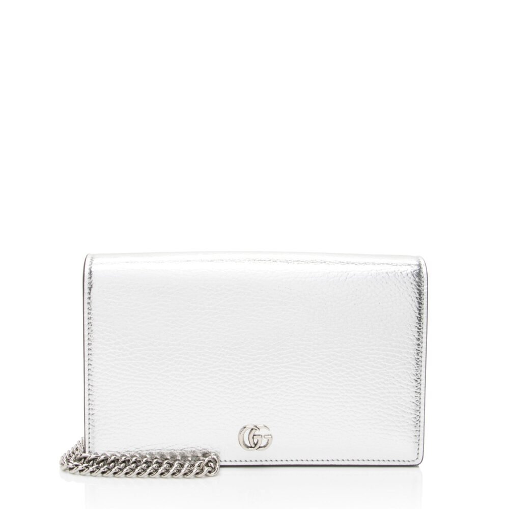 Gucci Metallic Leather GG Marmont Wallet on Chain